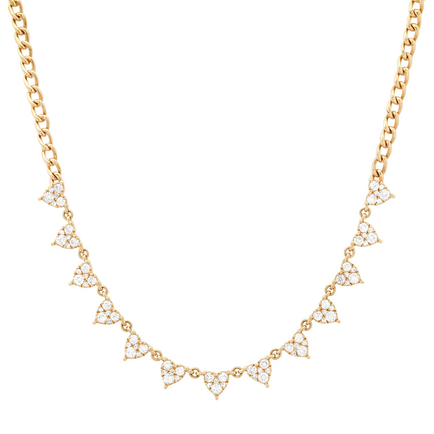 Cuban Link with Diamond Hearts Necklace