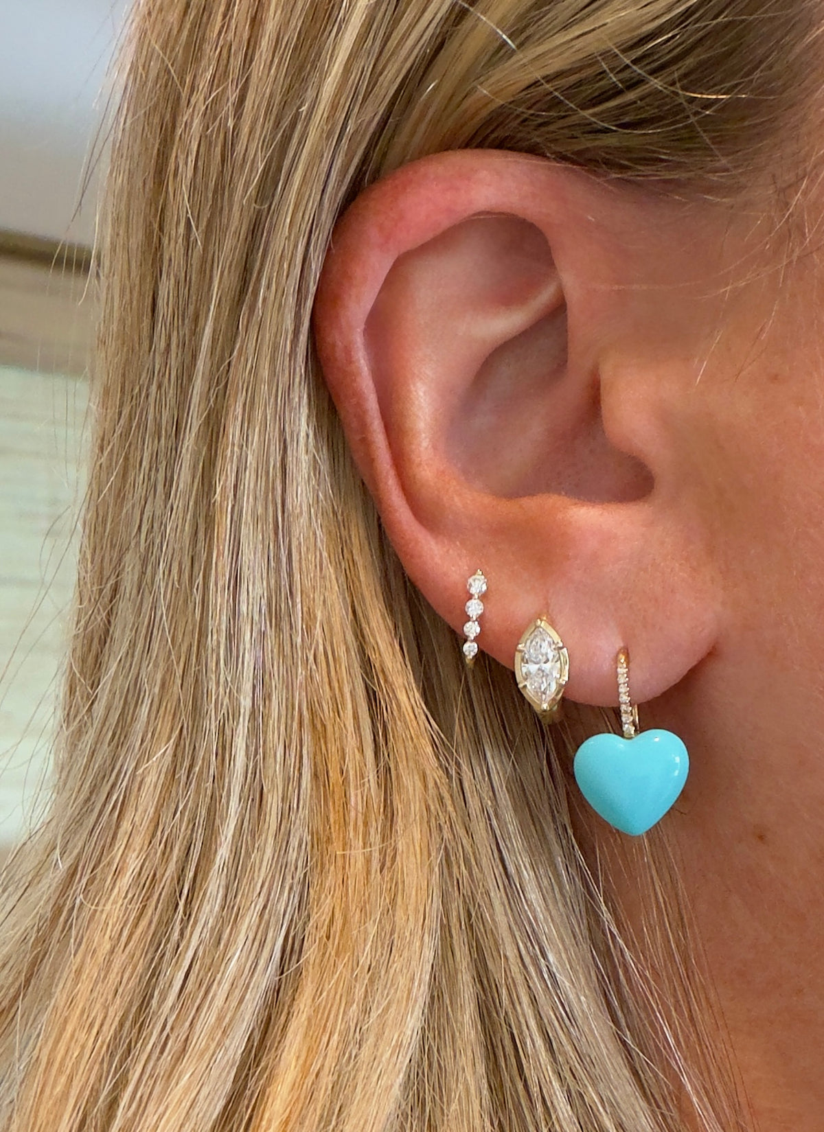 Turquoise & Diamond Heart Drop Hooks