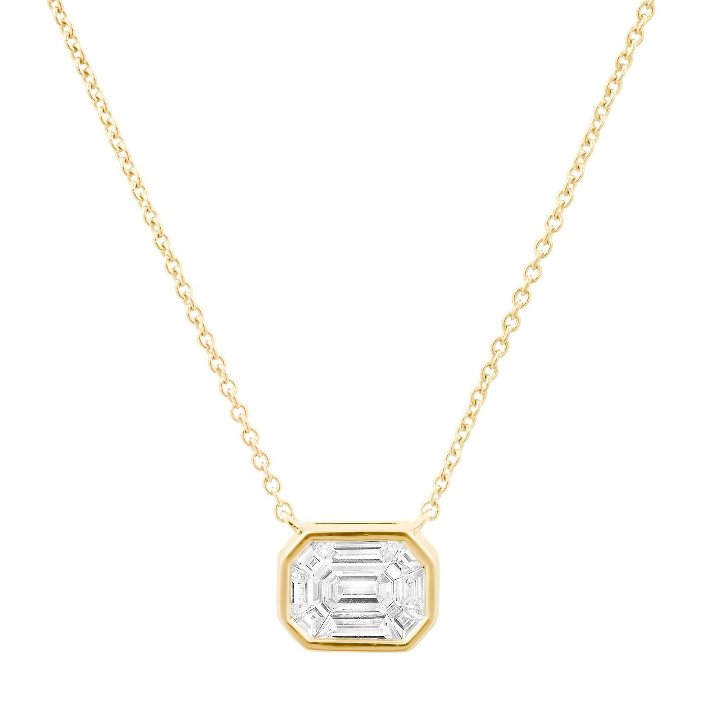 Emerald Cut Diamond Illusion Pendant Necklace
