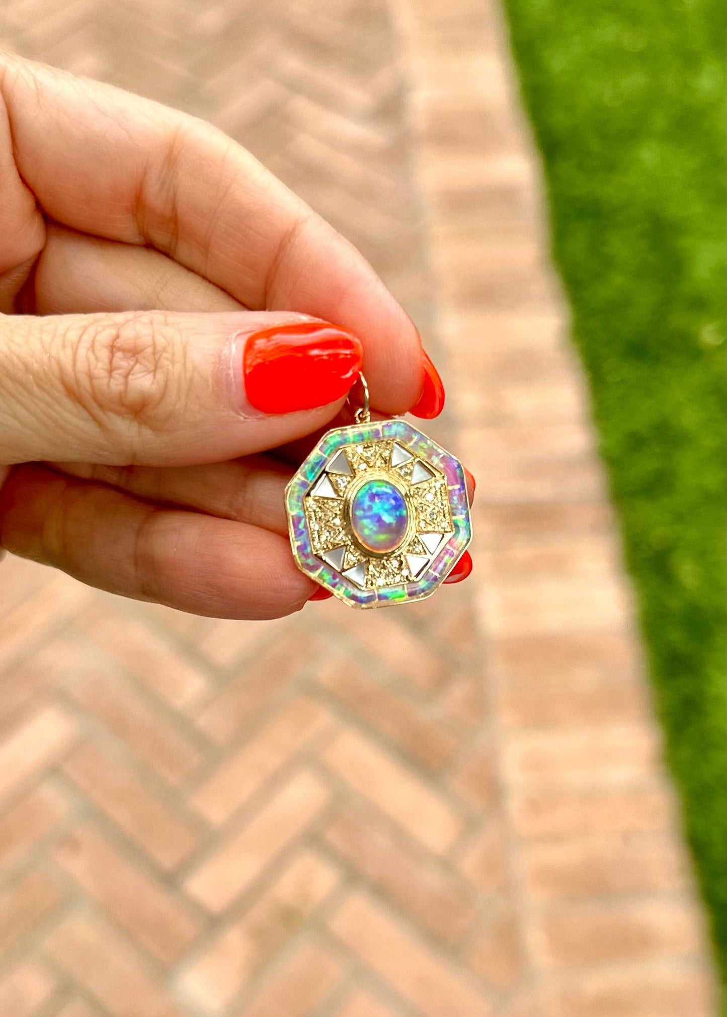 Diamond & Opal Octagon Pendant Charm