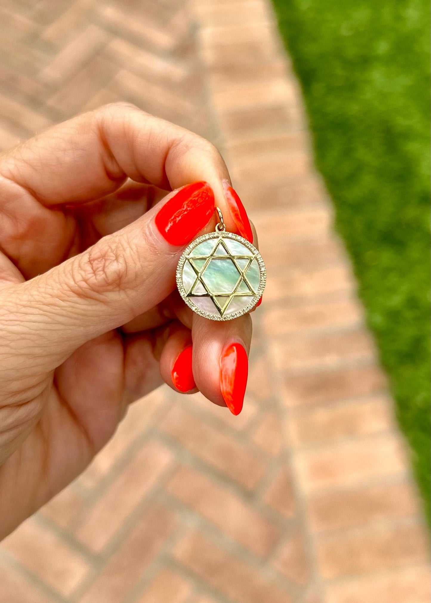 Mother of Pearl & Diamond Star of David Pendant Charm