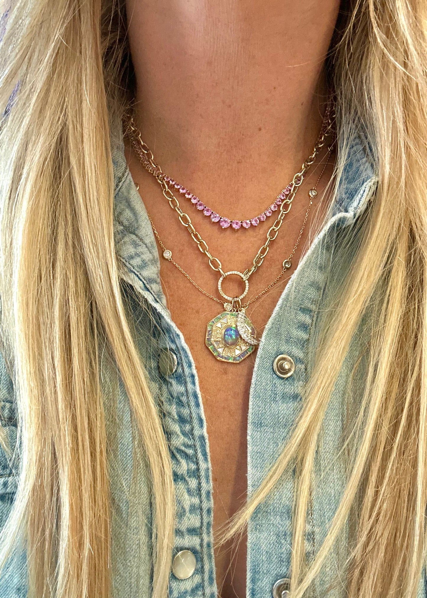 Graduated 3-Prong Pink Sapphire Tennis Necklace