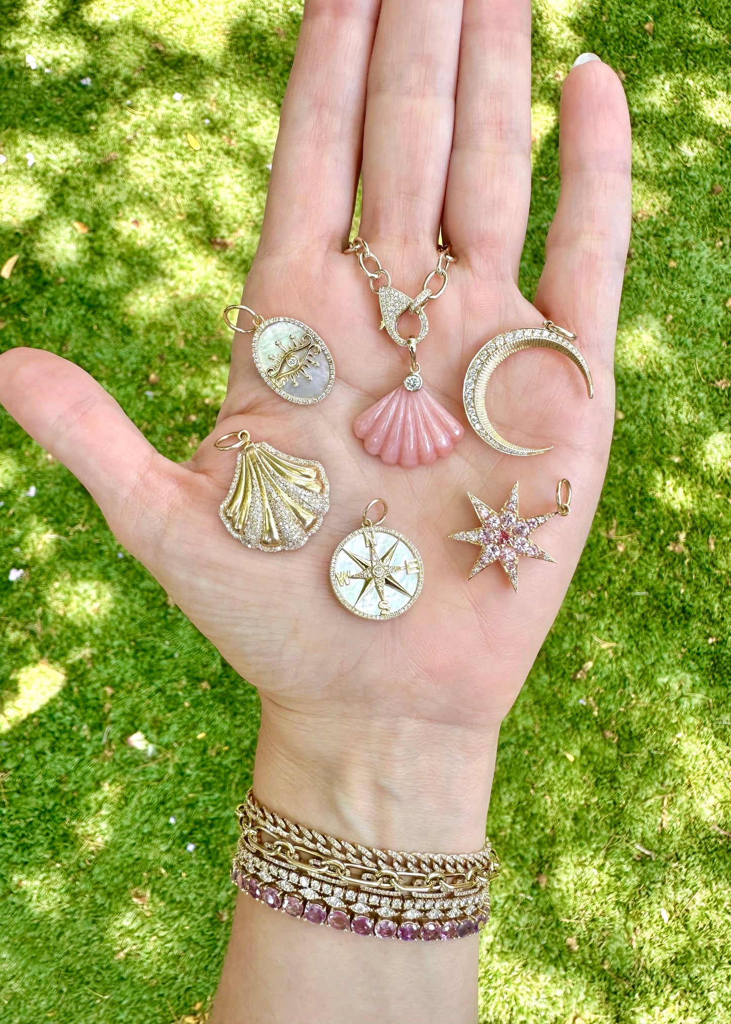 Ombré Pink Sapphire & Diamond 7 Point Star Pendant Charm