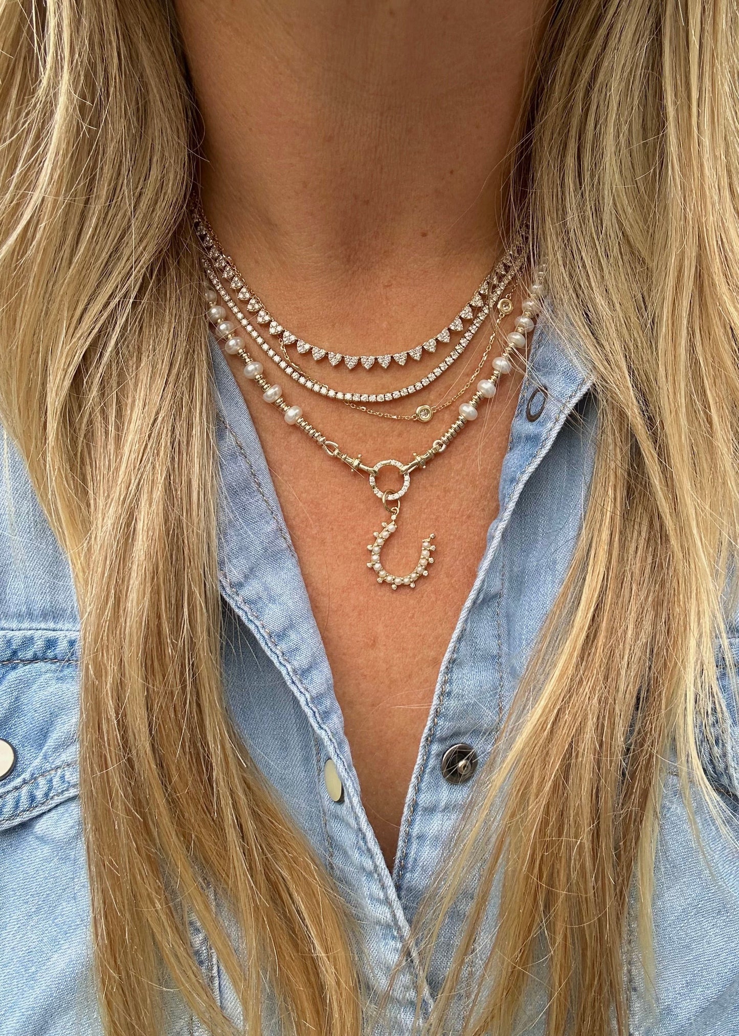 Diamond & Pearl Horseshoe Charm