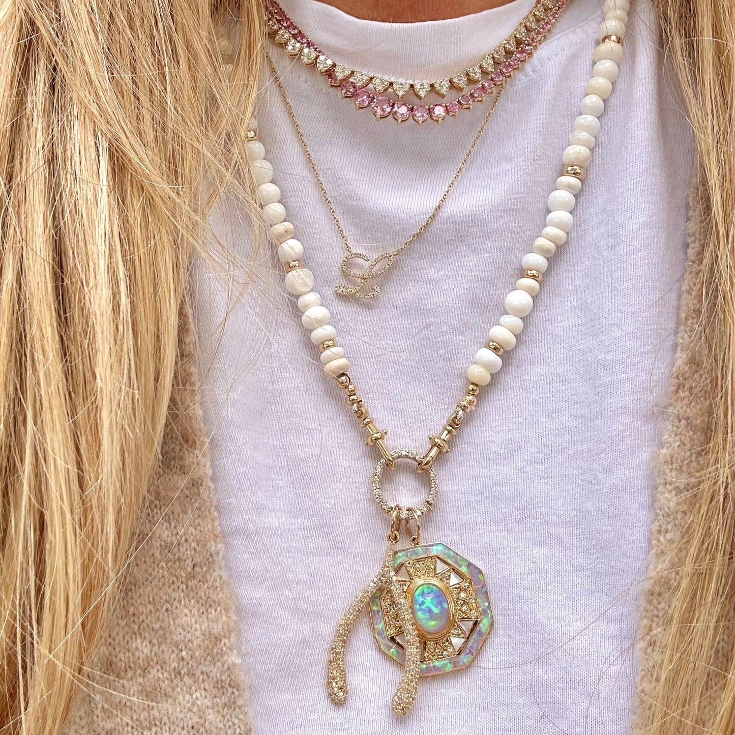 Diamond & Opal Octagon Pendant Charm