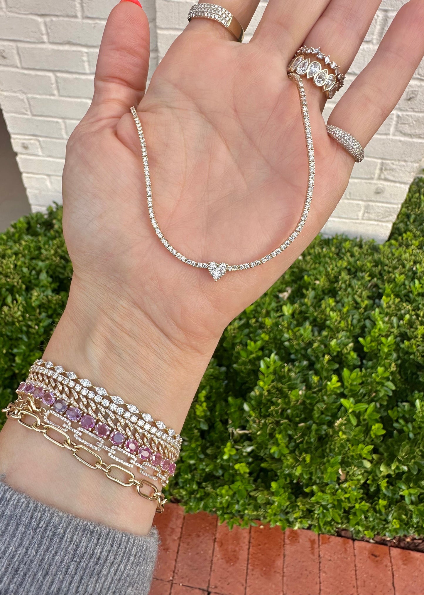 Heart Pendant Halfway Diamond Tennis