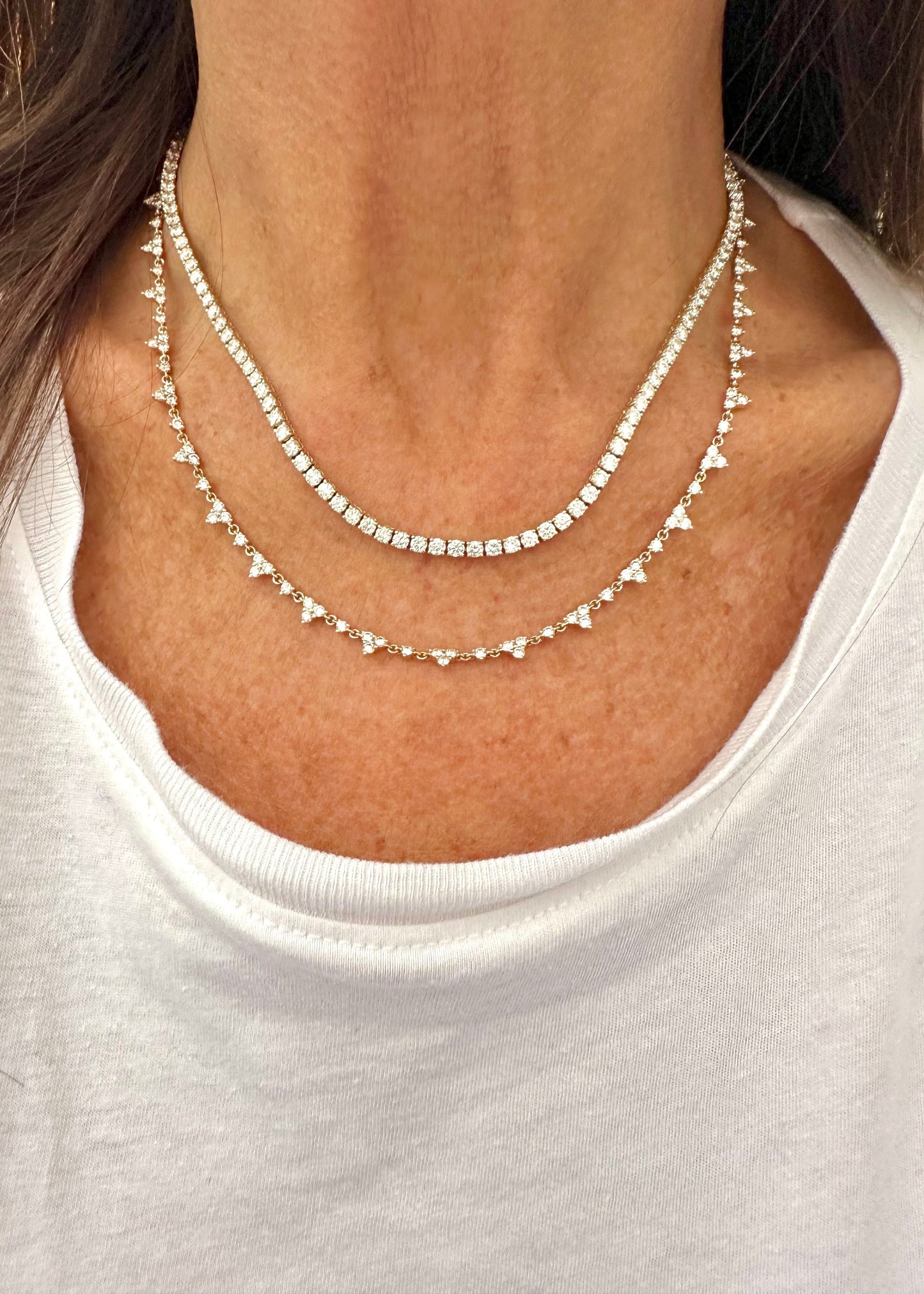 Trio Dot Diamond Tennis Necklace