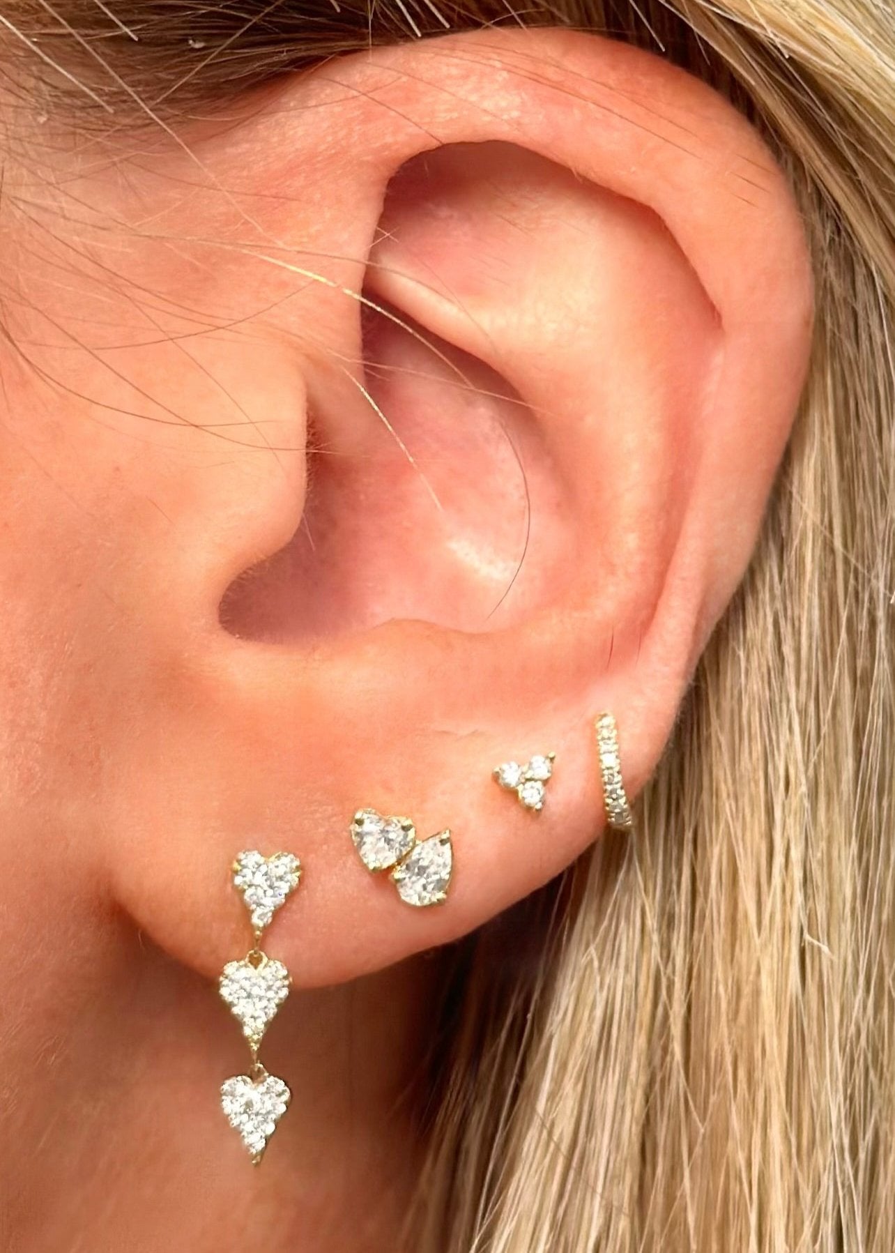 Triple Pavé Heart Diamond Drop Studs