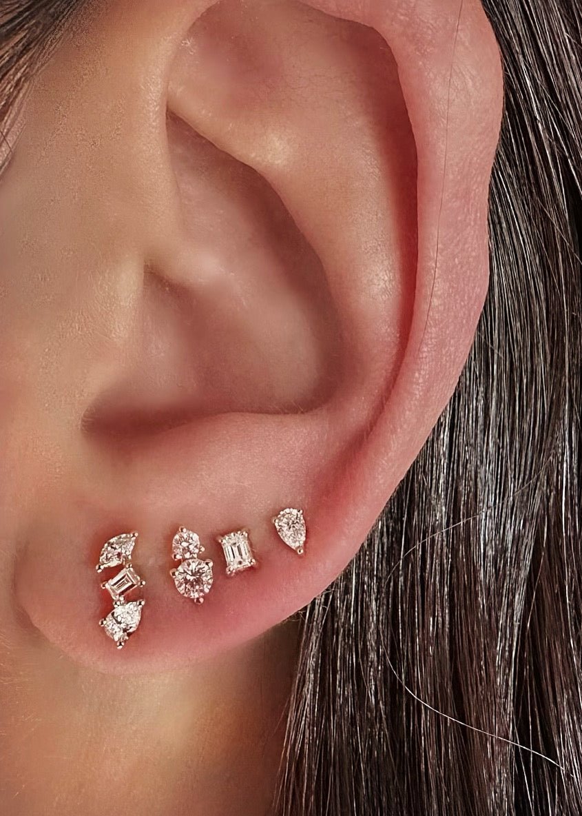 Mixed Shape Diamond Trio Bar Studs