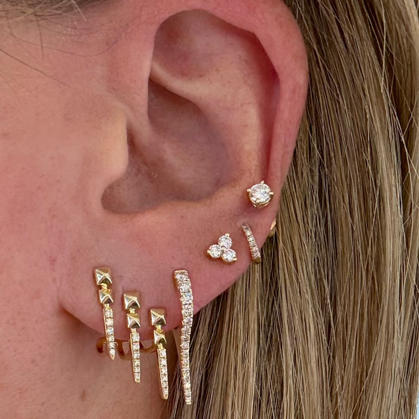 Medium Diamond Trio Studs